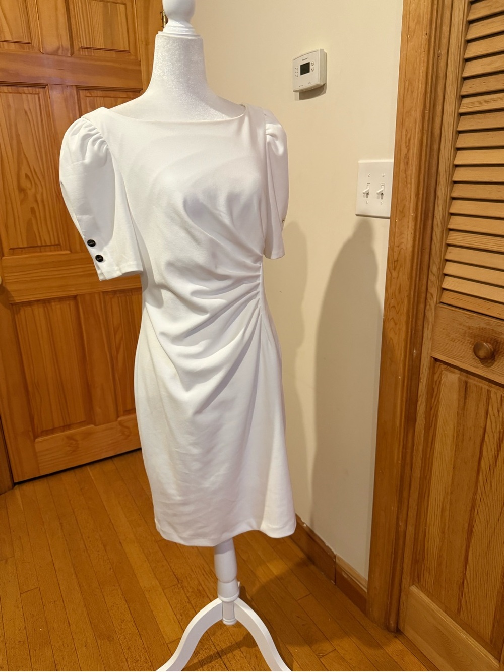White Ruched Short Sleeve Dress